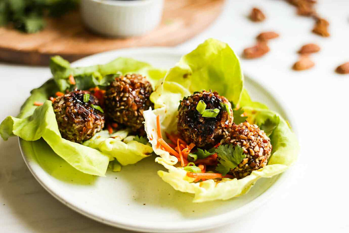 Pecan-Crusted Meatball Lettuce Wraps